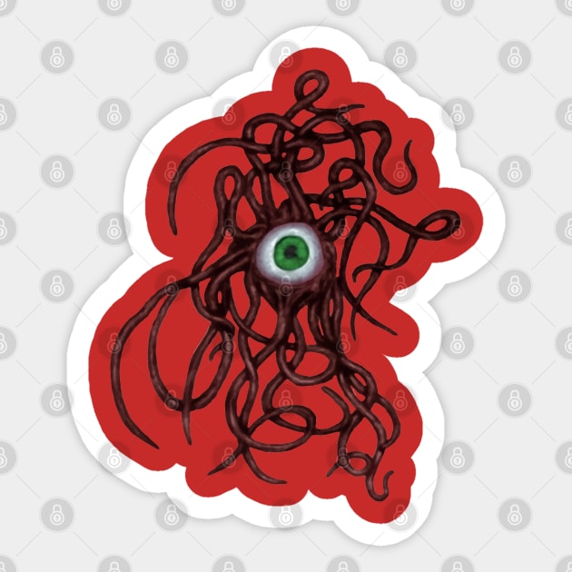 Single-Eyed Weird Cephalopoda With Numerous Tentacles Red Sticker by taiche